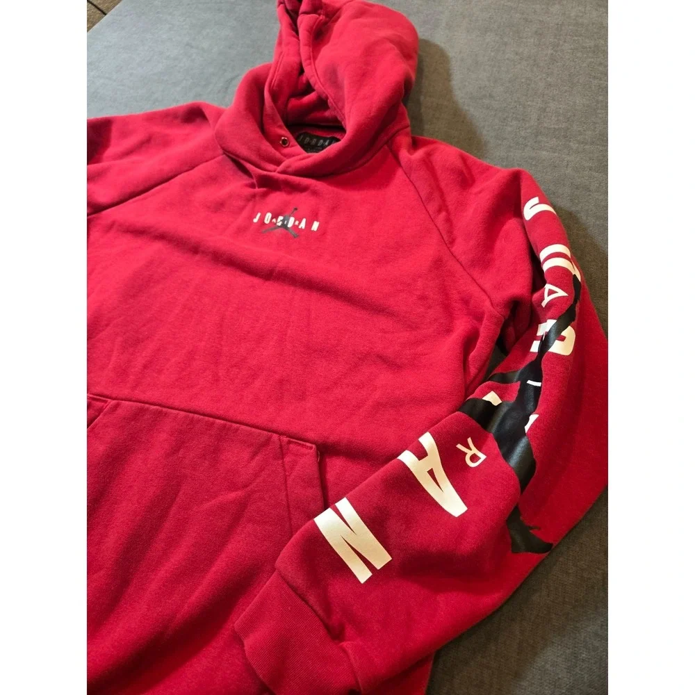 Nike Hoodie Mens Medium Air Jordan Jumpman Sleeve Spellout Red Sweatshirt Fleece